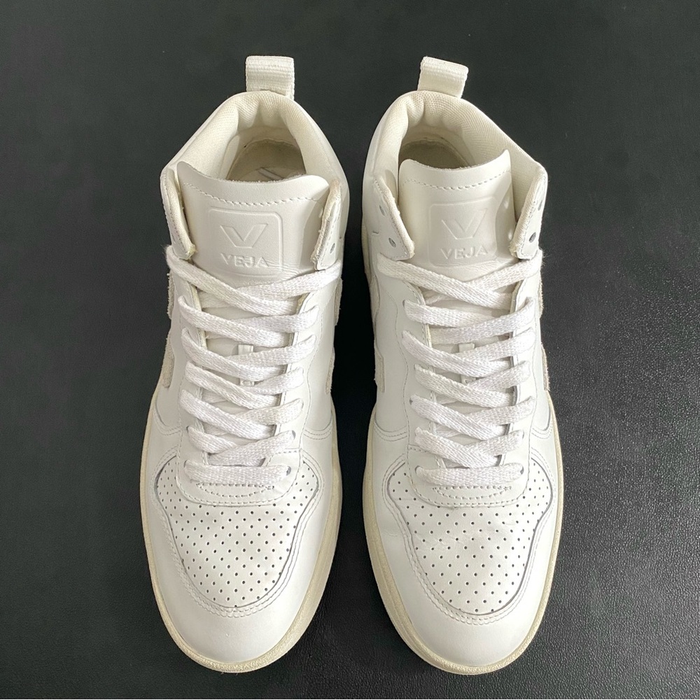 Veja V-15 White Leather Sneakers Size 7 High Tops Like New - Picture 7 of 16